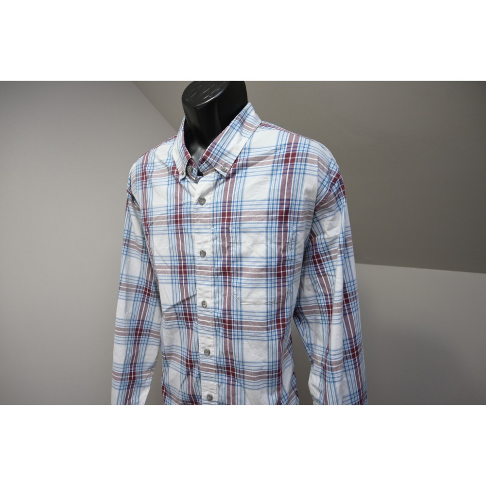 Eddie Bauer Button Down Shirt Mens 2XL Blue Plaid Stretch Long Sleeve Excellent